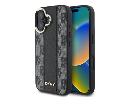 DKNY PU Leather Checkered Pattern Magsafe Zadní Kryt pro iPhone 16 Plus Black