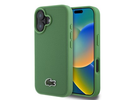 Lacoste Iconic Petit Pique Woven Logo MagSafe Zadní Kryt pro iPhone 16 Plus Green