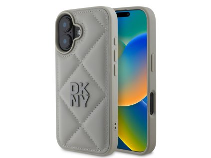 DKNY PU Leather Quilted Stack Logo Zadní Kryt pro iPhone 16 Plus Grey