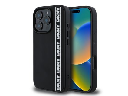 DKNY 3D Rubber Repeat Logo Line Zadní Kryt pro iPhone 16 Pro Black