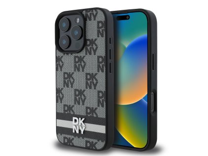 DKNY PU Leather Checkered Pattern and Stripe Zadní Kryt pro iPhone 16 Pro Max Black