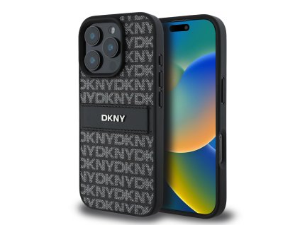 DKNY PU Leather Repeat Pattern Tonal Stripe Zadní Kryt pro iPhone 16 Pro Max Black
