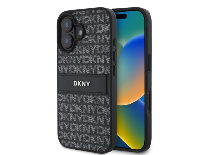 DKNY PU Leather Repeat Pattern Tonal Stripe Zadní Kryt pro iPhone 16 Plus Black