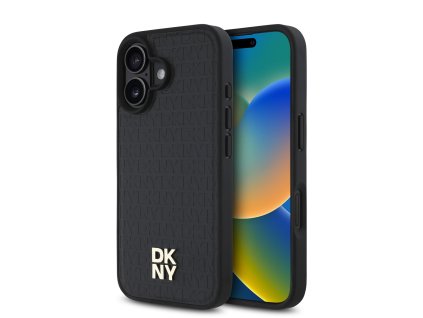 DKNY PU Leather Repeat Pattern Stack Logo MagSafe Zadní Kryt pro iPhone 16 Plus Black