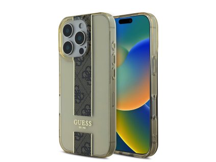 Guess IML Middle 4G Stripe Zadní Kryt pro iPhone 16 Pro Brown