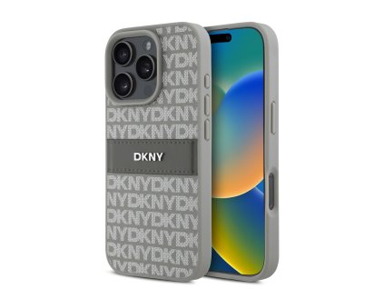 DKNY PU Leather Repeat Pattern Tonal Stripe Zadní Kryt pro iPhone 16 Pro Max Beige