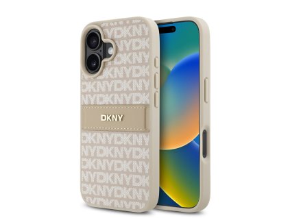 DKNY PU Leather Repeat Pattern Tonal Stripe Zadní Kryt pro iPhone 16 Pink