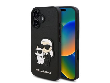 Karl Lagerfeld PU Saffiano Karl and Choupette Zadní Kryt pro iPhone 16 Black