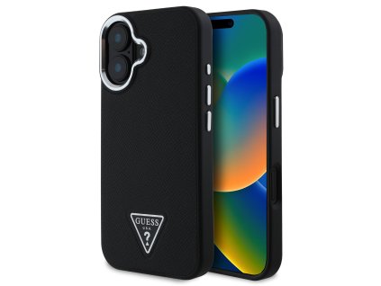 Guess PU Grained Triangle Logo Zadní Kryt pro iPhone 16 Black
