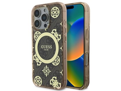 Guess IML 4G Peony MagSafe Zadní Kryt pro iPhone 16 Pro Brown
