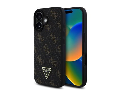 Guess PU Leather 4G Triangle Metal Logo Zadní Kryt pro iPhone 16 Black