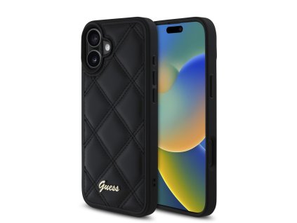 Guess PU Leather Quilted Zadní Kryt pro iPhone 16 Plus Black