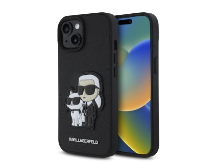 Karl Lagerfeld PU Saffiano Karl and Choupette Zadní Kryt pro iPhone 15 Black