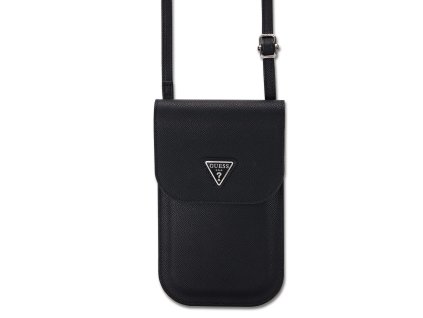 Guess PU Grained Triangle Logo Taška na Telefon Black