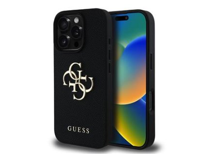 Guess PU Grained 4G Metal Logo Zadní Kryt pro iPhone 16 Pro Max Black