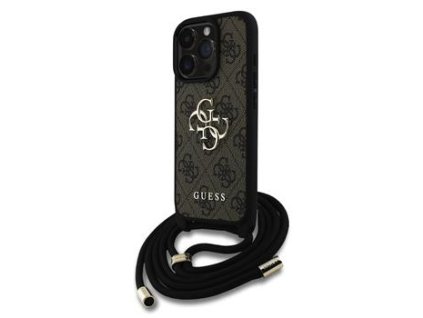Guess PU 4G Metal Logo Crossbody Popruh Zadní Kryt pro iPhone 16 Pro Brown