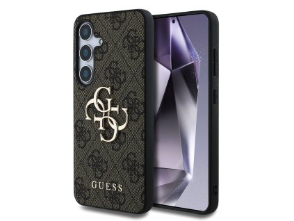 Guess PU 4G Metal Logo Zadní Kryt pro Samsung Galaxy S25 Brown