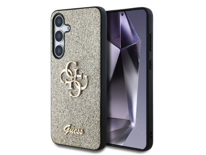 Guess PU Fixed Glitter 4G Metal Logo Zadní Kryt pro Samsung Galaxy S25+ Gold