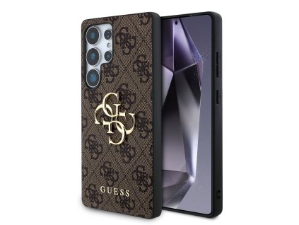 Guess PU 4G Metal Logo Zadní Kryt pro Samsung Galaxy S25 Ultra Brown