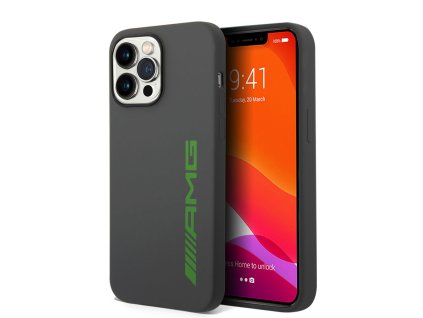AMG Liquid Silicone Green Logo Zadní Kryt pro iPhone 14 Pro Max Grey
