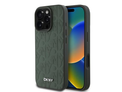 DKNY PU Leather Grid Pattern Magsafe Zadní Kryt pro iPhone 16 Pro Max Green