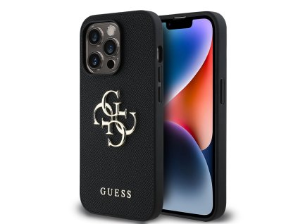 Guess PU Grained 4G Metal Logo Zadní Kryt pro iPhone 14 Pro Black