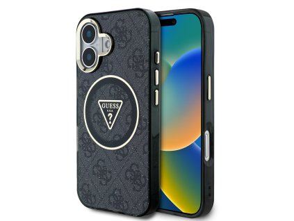 Guess IML 4G Glitter and Triangle Logo MagSafe Zadní Kryt pro iPhone 16 Black
