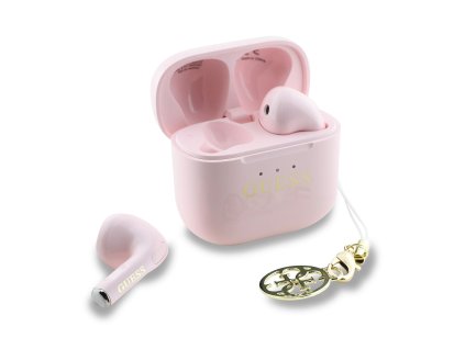 Guess Classic Logo Charm TWS Bezdrátová Sluchátka Pink