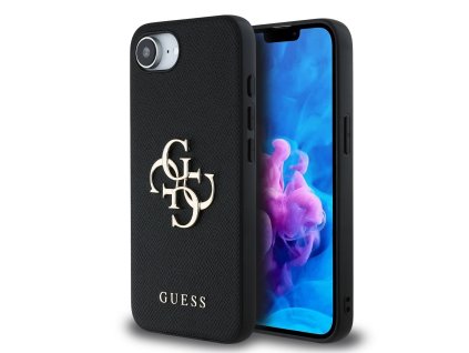 Guess PU Grained 4G Metal Logo Zadní Kryt pro iPhone 16e Black