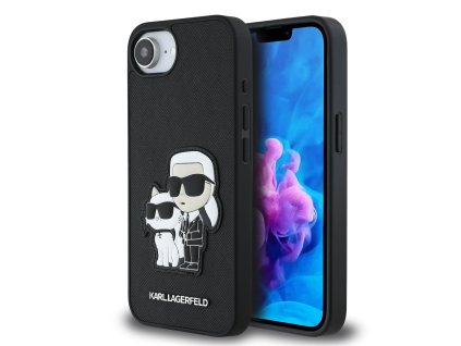 Karl Lagerfeld PU Saffiano Karl and Choupette Zadní Kryt pro iPhone 16e Black