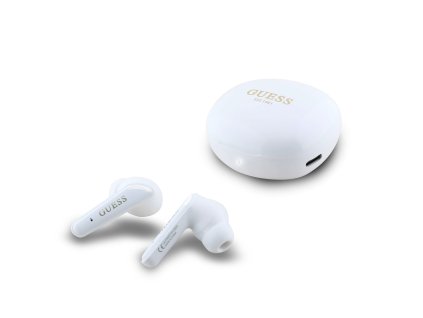Guess Glossy Classic Logo TWS Bezdrátová Sluchátka White
