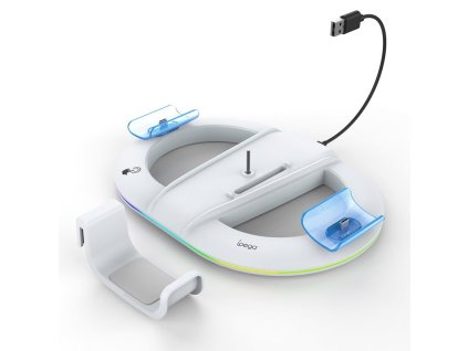 iPega P5S045 Vertikální Nabíjecí Stojan s RGB pro PS5/PS5 Slim/PS5 Pro White (Pošk. Balení)