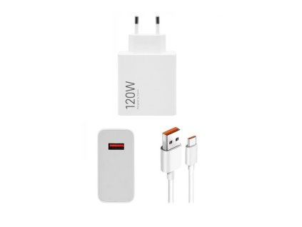Xiaomi MDY-14-EE USB-A 120W Cestovní Nabíječka + USB-C 6A Datový Kabel White (Pošk. Balení)