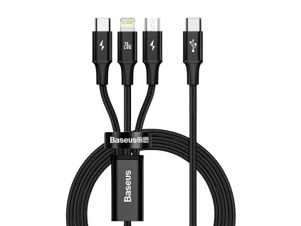 Baseus Rapid Series 3v1 Fast Charging Datový Kabel USB-C - USB-C/Lighting/MicroUSB 20W 1.5m Black
