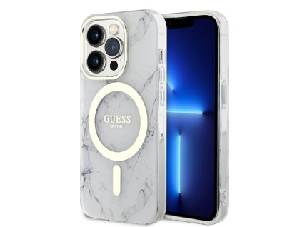 Guess IML Marble MagSafe Zadní Kryt pro iPhone 13 Pro White
