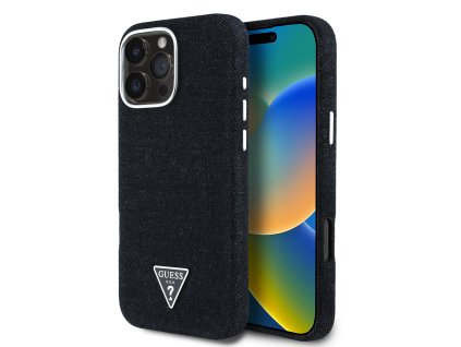Guess Denim Triangle Logo MagSafe Zadní Kryt pro iPhone 16 Pro Black