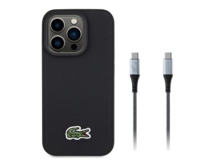Lacoste Iconic Petit Pique Woven Logo MagSafe Zadní Kryt pro iPhone 15 Pro Black + USB-C/USB-C Datový Kabel