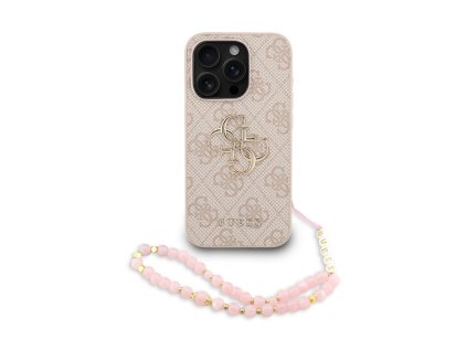 Guess PU 4G Metal Logo Strap Zadní Kryt pro iPhone 15 Pro Max Pink