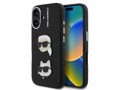 Karl Lagerfeld Grained PU K&CH Heads Zadní Kryt pro iPhone 16 Black