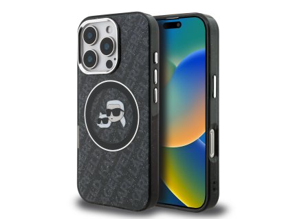 Karl Lagerfeld IML K&CH Heads Repeated Logo MagSafe Zadní Kryt pro iPhone 16 Pro Black