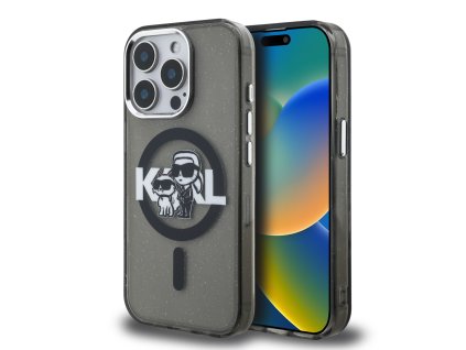 Karl Lagerfeld IML Glitter Karl and Choupette Sketch MagSafe Zadní Kryt pro iPhone 15 Pro Black