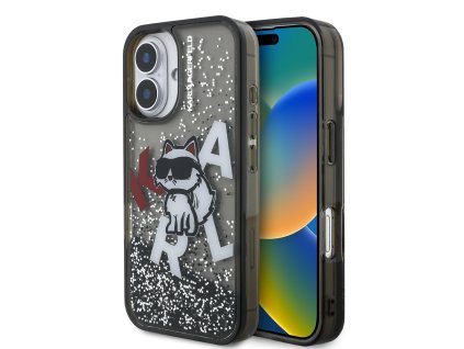 Karl Lagerfeld Liquid Glitter Scattered Choupette Zadní Kryt pro iPhone 16 Black