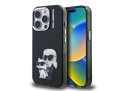 Karl Lagerfeld IML Aquarelle Karl and Choupette Zadní Kryt pro iPhone 15 Pro Max Black