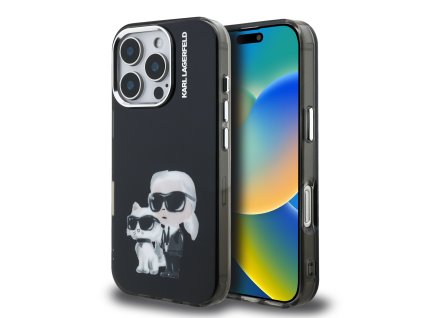 Karl Lagerfeld IML Aquarelle Karl and Choupette Zadní Kryt pro iPhone 16 Pro Max Black