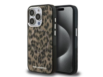 Karl Lagerfeld IML Leopard MagSafe Zadní Kryt pro iPhone 15 Pro Max Brown