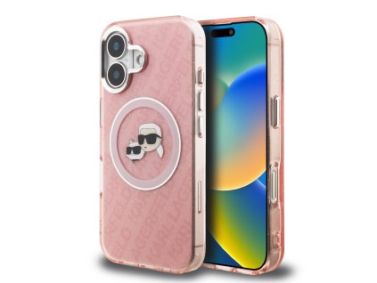 Karl Lagerfeld IML K&CH Heads Repeated Logo MagSafe Zadní Kryt pro iPhone 16 Pink