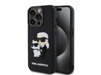 Karl Lagerfeld 3D Rubber Karl and Choupette Zadní Kryt pro iPhone 13 Pro Black
