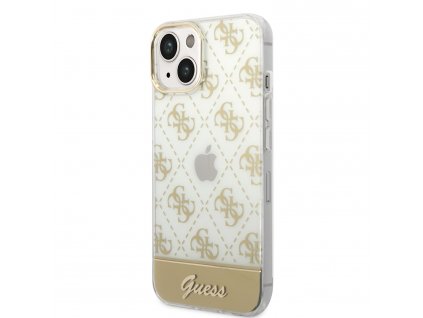 Guess PC/TPU Peony Glitter Script Logo Zadní kryt pro iPhone 14 Plus Gold