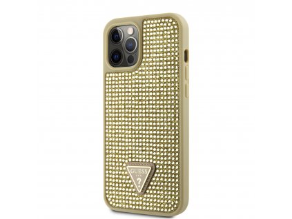 Guess Rhinestones Triangle Metal Logo Kryt pro iPhone 12 Pro Max Gold