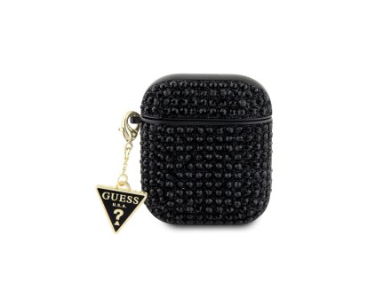 Guess Rhinestones Triangle Metal Logo Pouzdro pro AirPods 1/2 Black